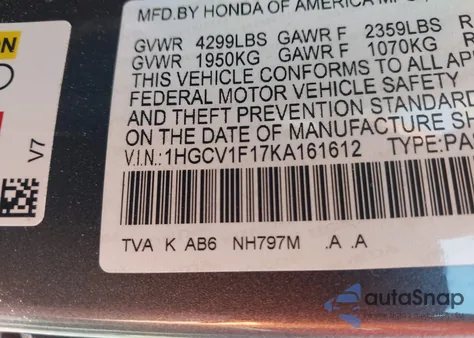 2019 Honda Accord Lx z USA, uszkodzony, nr VIN 1HGCV1F17KA161612